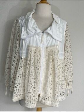 Anthropologie Hei Hei Cream White Crochet Swing Zip Windbreaker Jacket Size M